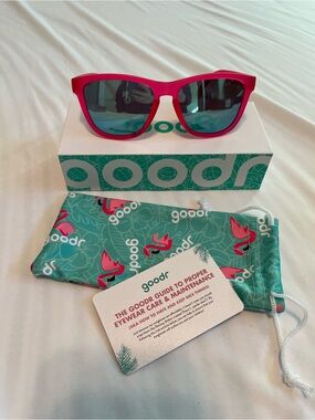 Goodr Pink Frame Sunglasses with Teal Mirrored Lenses
